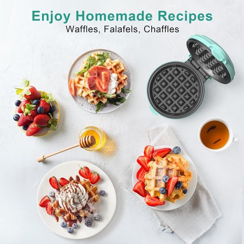 CROWNFUL Mini Waffle Maker - 4" Compact Chaffle Maker with Non-Stick Surface & Recipe Guide