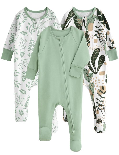 Yoofoss Baby Pajamas 100% Organic Cotton Baby Sleepers for 0-3 Months Boys Girls Clothes, 3-Pack Soft infant Toddler Footed PJs with Mitten Cuffs, Zipper Footies Pajamas