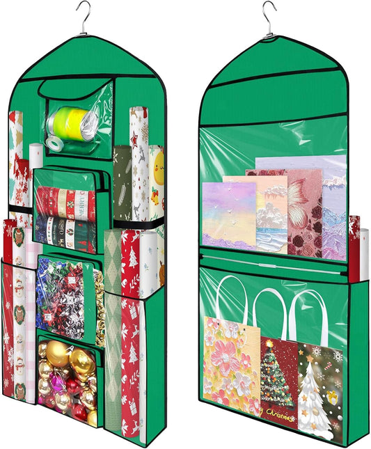 Skiennix Gift Wrapping Paper Organizer - Double-Sided Over The Door Storage | 48x24 Inch, Green