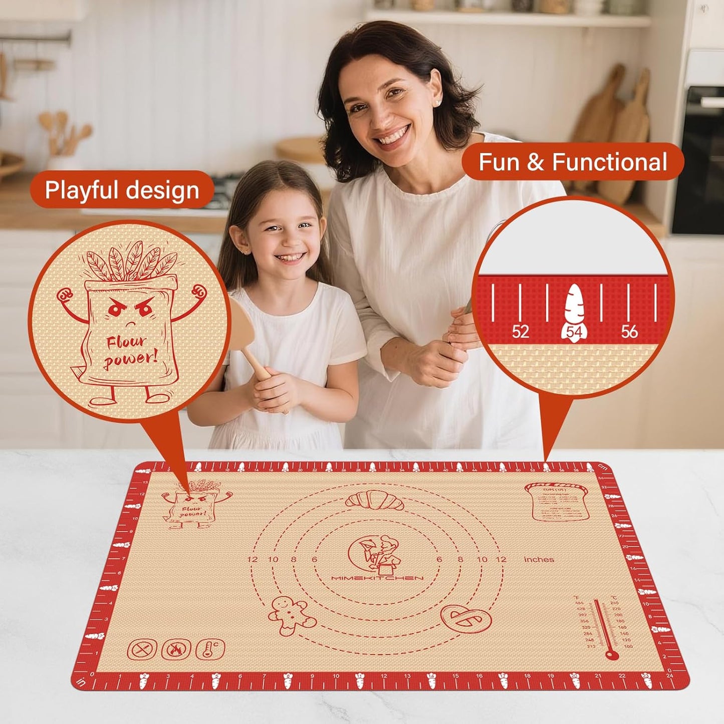 Silicone Baking Mat by Extra Thick | Non-Stick Pastry Mat with Measurements - 26x16 Inch, Heat Resistant to 480°F