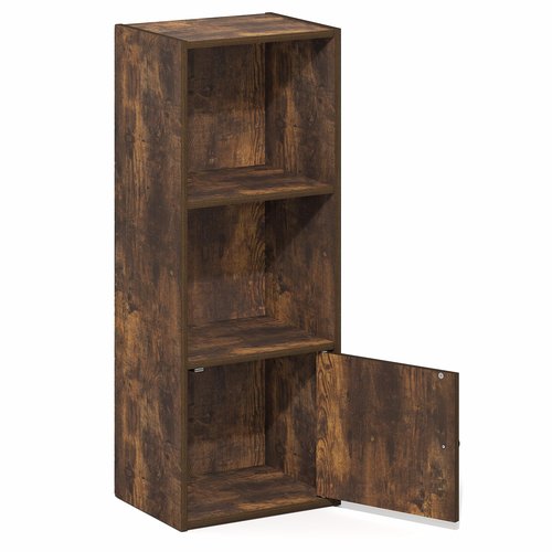 Furinno LUDER Book Shelf, 3-Tier Bookshelf with Open Shelf, Standing Bookcase with 1 Door Cabinet, 9.3 x 12 x 31.5, for Organization and Storage, for Living Room, Bedroom, Home Office, Amber Pine