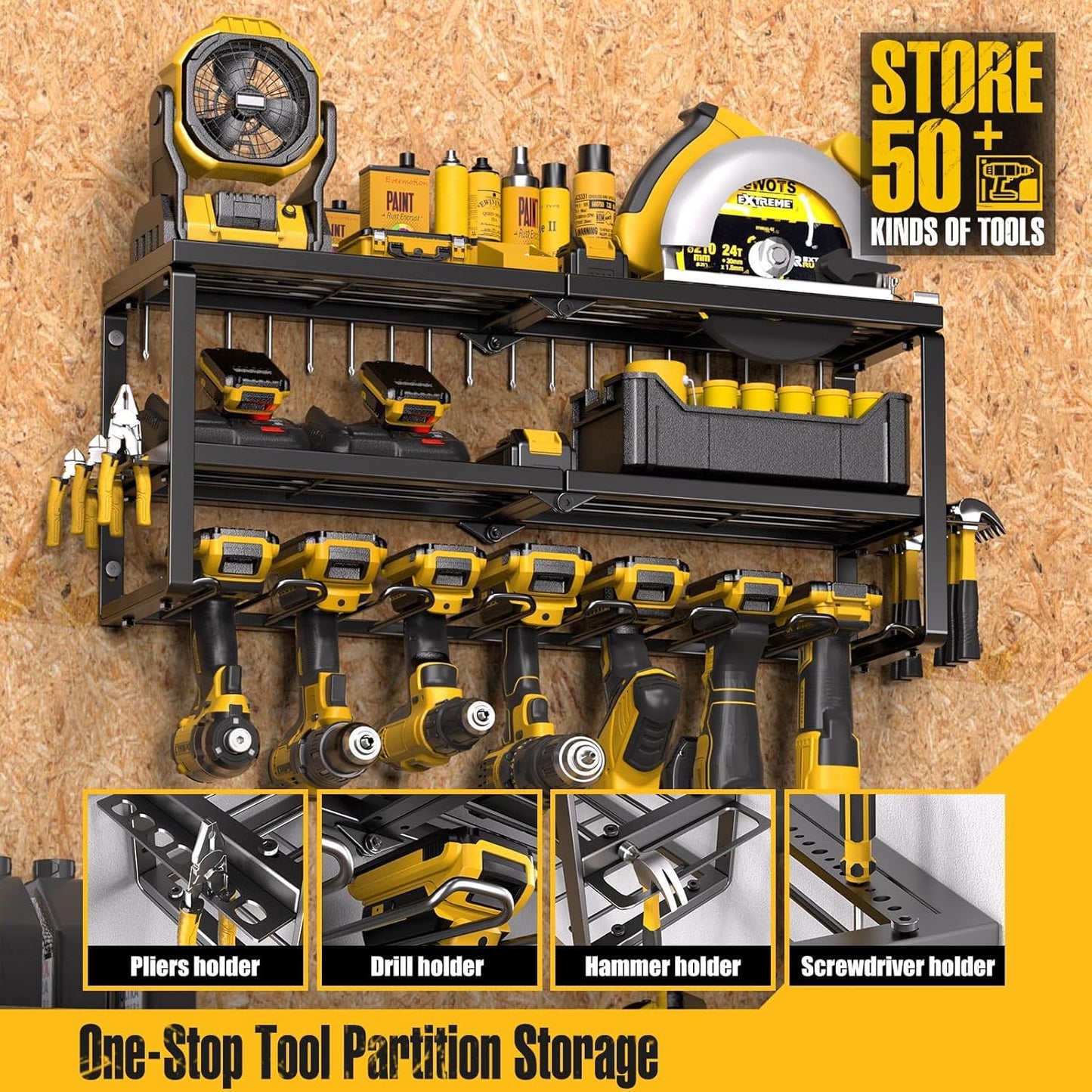 Spampur Tool Organizer - Heavy-Duty Wall-Mounted Drill Holder & Screwdriver Storage | Garage Tool Shelf