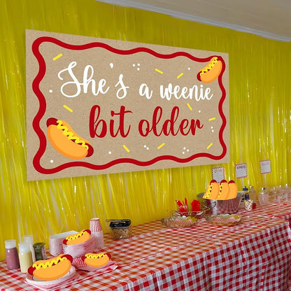 Hot Dog Banner Backdrop - Birthday Party Decor, Waterproof High-Gloss Poster