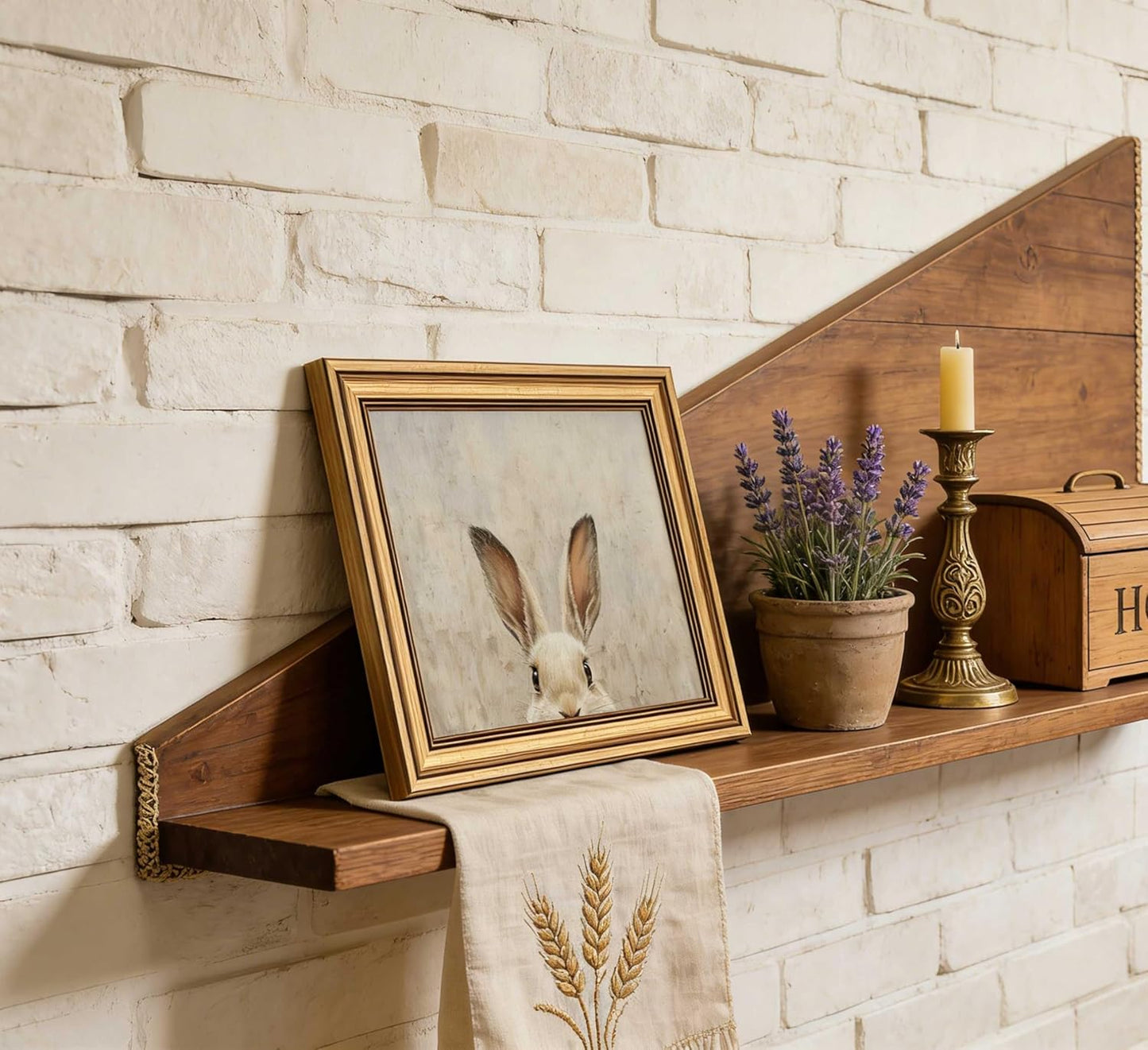 Vintage Gold Framed Bunny Canvas Wall Art - Rustic Rabbit Oil Painting for Living Room & Bedroom | 9x11in