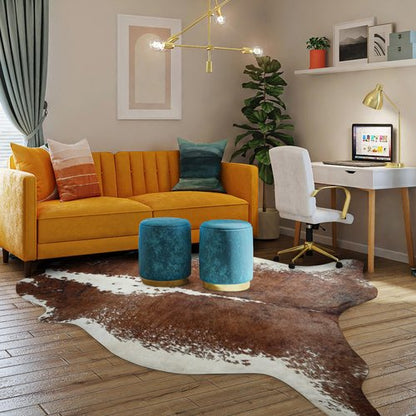 Easycozy Faux Cowhide Rug Large Cow Print Rug 4.6 x 5.2 Feet Thickened Elastic Cowhide Rug for Bedroom Living Room Home Office Western Decor