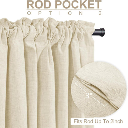 Skiennix 100% Blackout Linen Curtains - Thermal Insulated Drapes for Bedroom | 84" Long, Light Cream, 2 Panels Set