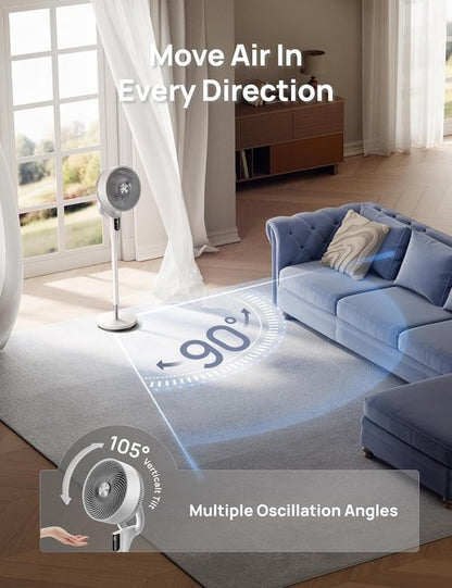 DREO Oscillating Standing Fan - 90° Airflow, 20dB Quiet Operation, Adjustable Height 38-42''