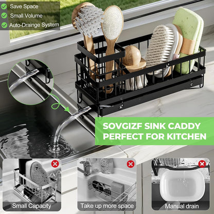 Sink Caddy Kitchen Organizer - Wall-Mounted Sponge Holder & Brush Storage | Rustproof 304 Stainless Steel
