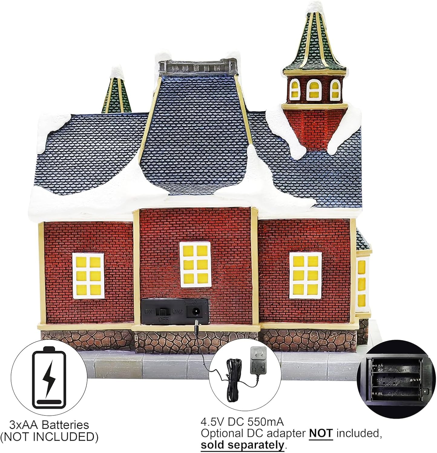 Moments In Time Lighted Christmas Village Building - LED Music & Battery Operated | Plays 8 Holiday Songs