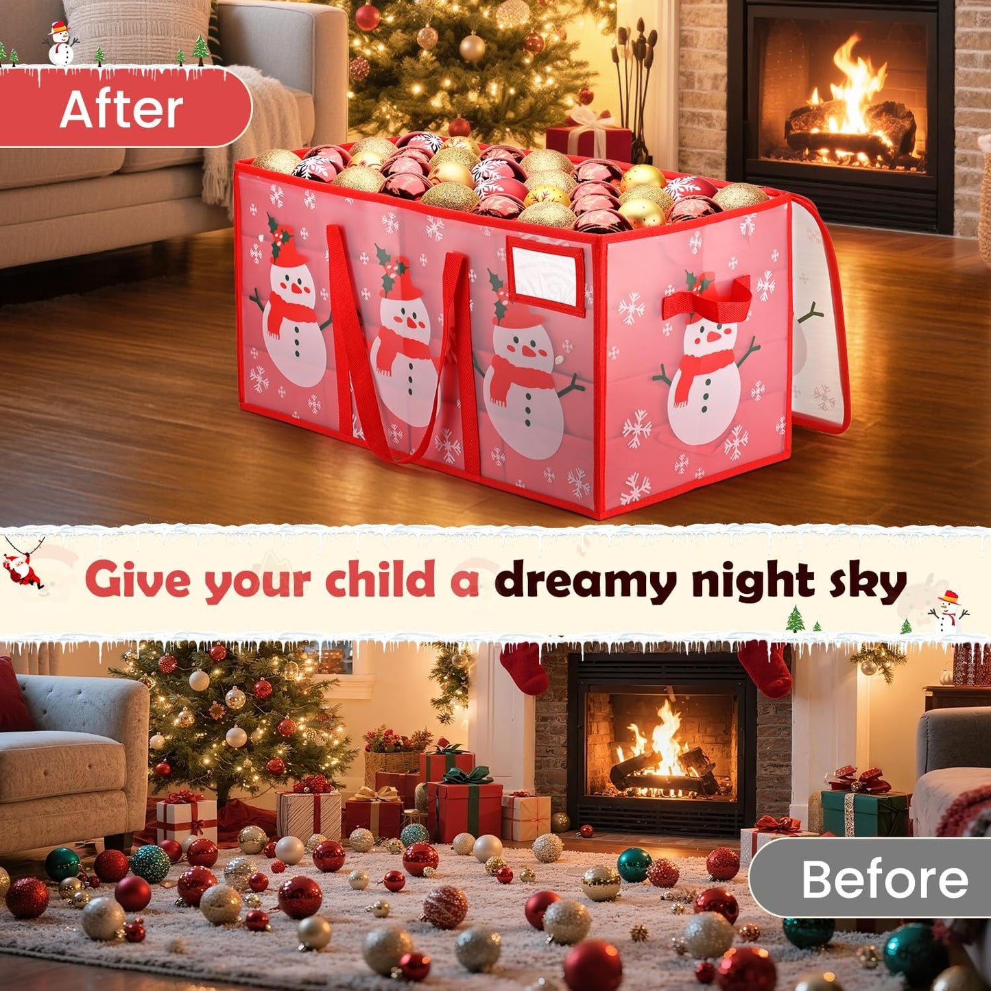 Regine Switzerland Christmas Ornament Storage Box - Waterproof, Adjustable Dividers, 128 Capacity, Dual Zippers