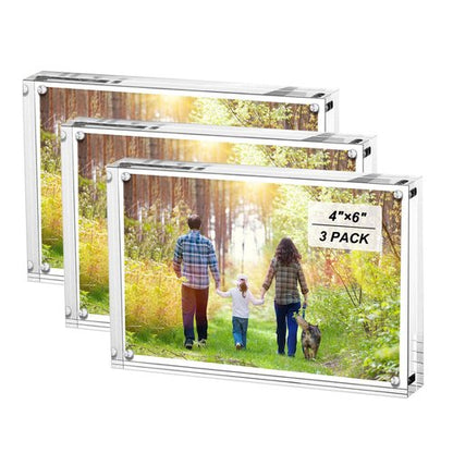 Boxalls 4x6 Inches Acrylic Picture Frames- 3 Pack, Desktop Frameless Photo Frames with Magnetic, Double Sided Transparent (3 Pack)