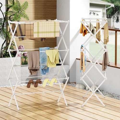 Drying Rack | Skiennix 3-Tier Foldable Clothes Drying Rack - Antirust Design for Indoor & Outdoor Use, White