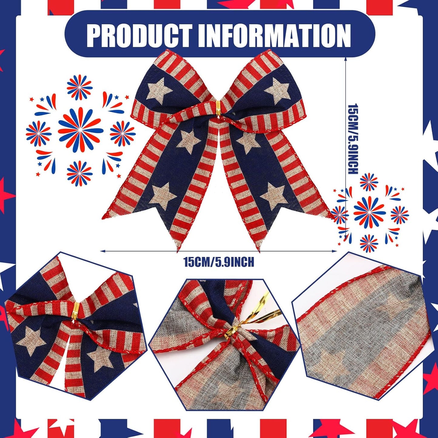 Skiennix 12 Pcs 6-Inch Patriotic Bows - Red, White & Blue Burlap Decor for 250th Anniversary