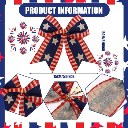 Skiennix 12 Pcs 6-Inch Patriotic Bows - Red, White & Blue Burlap Decor for 250th Anniversary