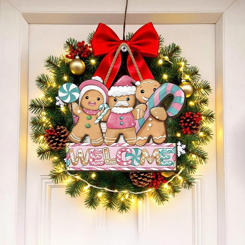 Gingerbread Christmas Wreath 12×9 Inch Wooden Wall Sign