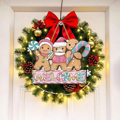 Gingerbread Christmas Wreath 12×9 Inch Wooden Wall Sign