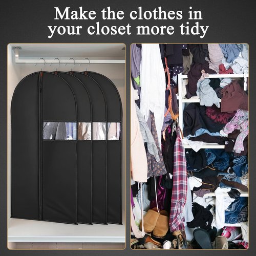 62-Inch Garment Bags Covers,Hanging Clothes Bag, Suit Cover Bags with Clear Window for Hanging Closet Clothes Storage and Travel (Black)