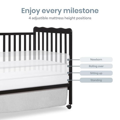 Dream On Me Carson Classic 3-in-1 Convertible Full-Size Baby Crib in Black, GreenGuard Gold & BSA, 4 Mattress Heights, Converts to Day & Toddler Bed, Locking Wheels, Classic Nursery Design