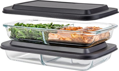 Divided Glass Casserole Baking Dish Set by [Brand Name] | 2.3 Qt Rectangular Bakeware for Oven & Table
