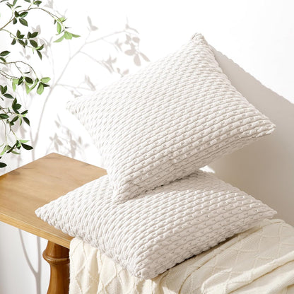 Softalker Throw Pillow Covers - Set of 2, 18x18 Inch Soft Corduroy Boho Stripe for Farmhouse Decor | Beige