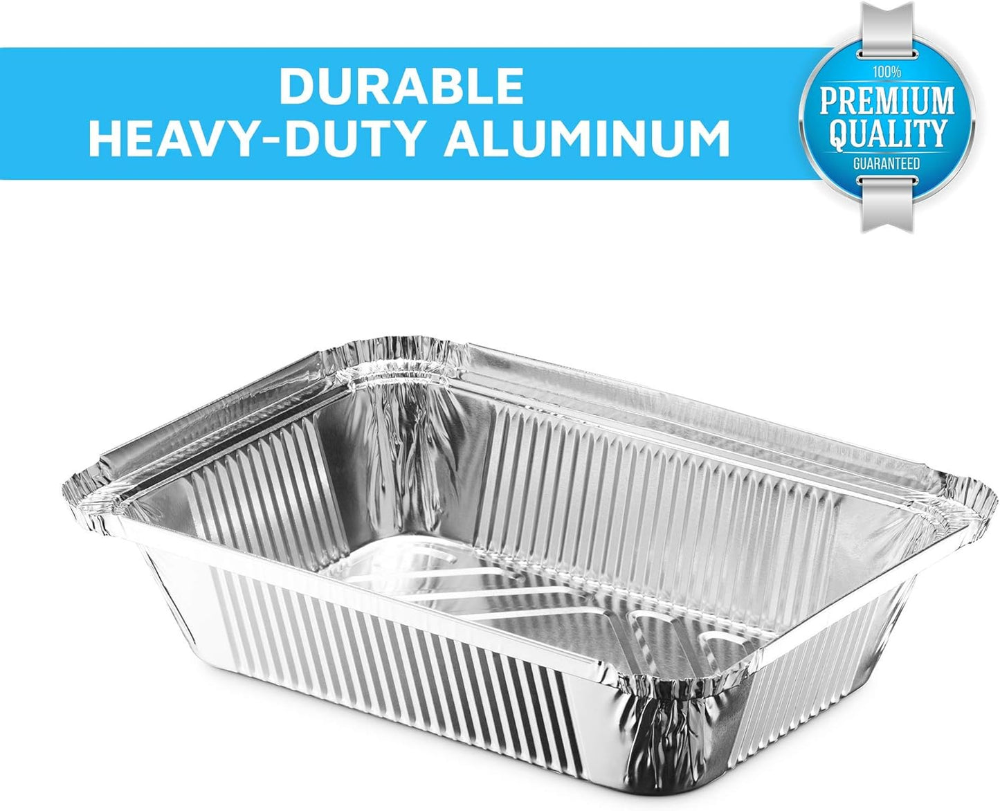 MontoPack Disposable Aluminum Foil Takeout Pans - 2lb Capacity with Clear Lids | Eco-Friendly & Recyclable | 50-Pack 8x5.5” Drip Pans