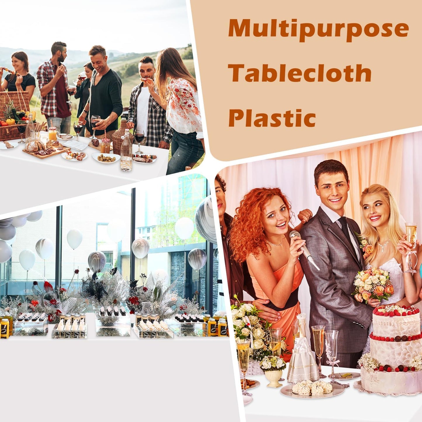 Skiennix Disposable White Plastic Tablecloths - 40 Pack, 54"x108" Rectangle Covers for Parties