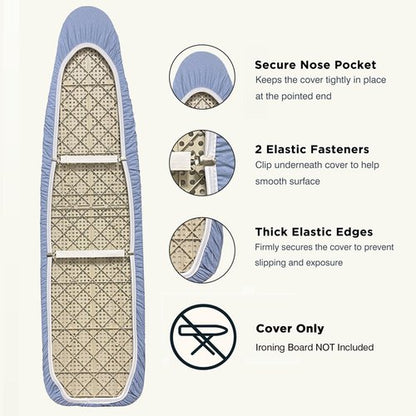 UniSimp Ironing Board Cover and Pad 15"x54" Extra Thick Natural Cotton, Scorch and Stain Resistant Padding, Standard Size Iron Board Cover with Fasteners Heavy Duty Elastic Edge, Heatproof Blue