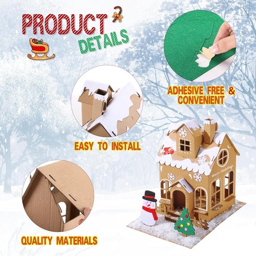 Lineshading Christmas Gingerbread House Kit - 3D Unfinished Cardboard Craft for Holiday Fun