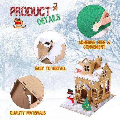 Lineshading Christmas Gingerbread House Kit - 3D Unfinished Cardboard Craft for Holiday Fun