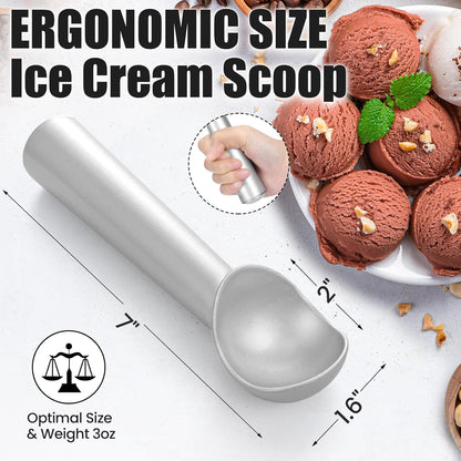 Skiennix 7-Inch Ice Cream Scoop - Nonstick Aluminum Professional Spoon - Durable & Easy to Clean - Silver