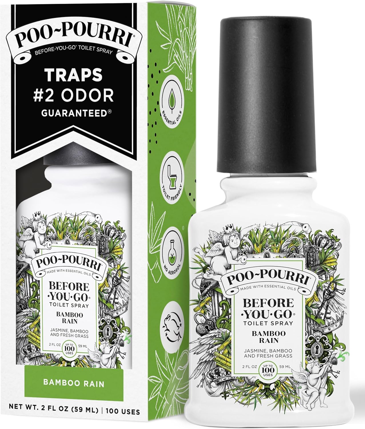 Poo-Pourri Before-You-Go Toilet Spray - Bamboo Rain | 2 Fl Oz, Essential Oil Bathroom Deodorizer, TSA Approved