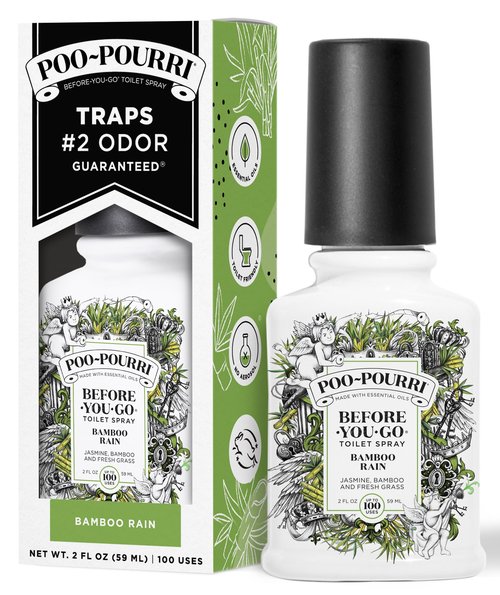 Poo-Pourri Before-You-Go Toilet Spray, Bamboo Rain, 2 Fl Oz, Up to 100 Uses, Bathroom Odor Deodorizer with Essential Oils for Home or Work, Travel Essentials, TSA Approved Size, Bamboo & Fresh Grass