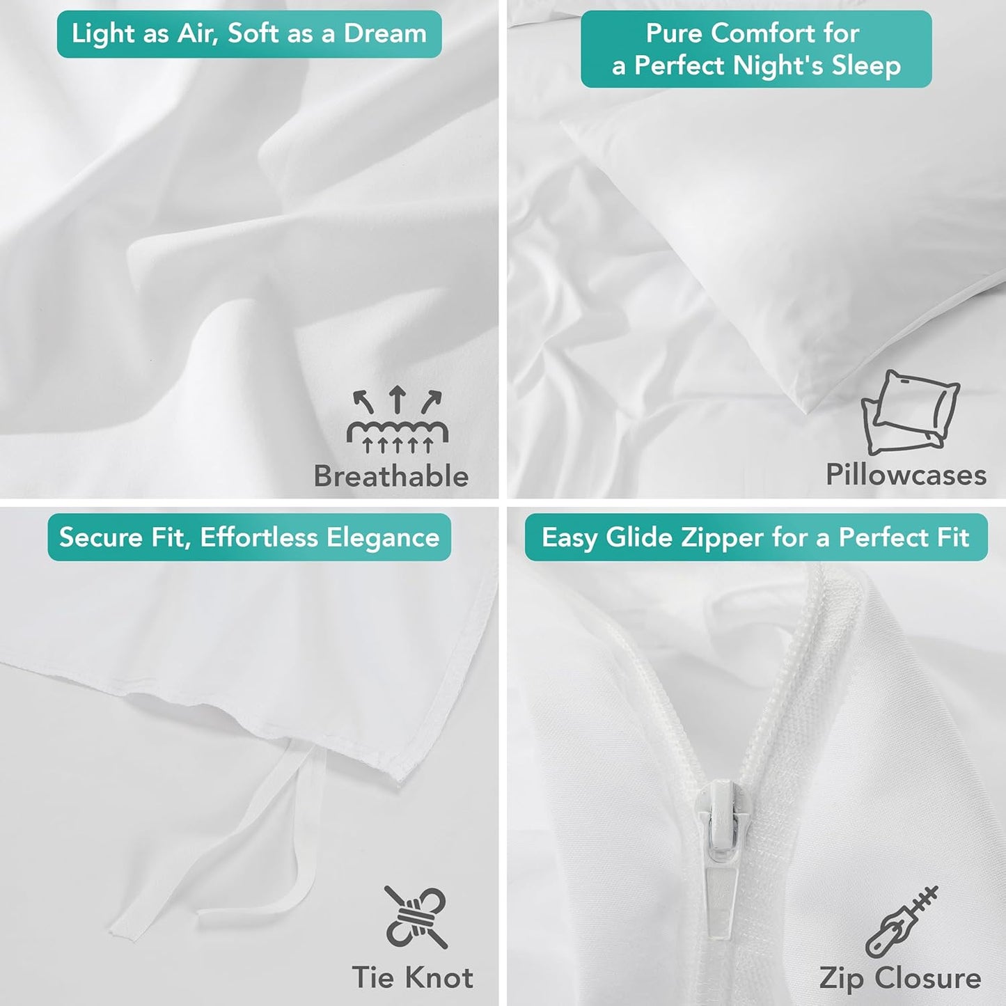 Utopia Bedding Duvet Cover Set - Soft Brushed Microfiber | 3-Piece Queen Set with Zipper Closure (White)
