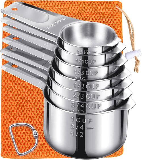 AMOHEE 7PCS Stainless Steel Measuring Cups - Durable & Dishwasher Safe with Storage Bag