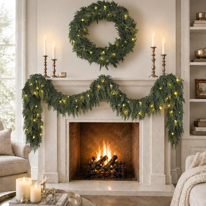 9FT Pre-lit Cedar Garland with Lights - Green + 1 + 9FT