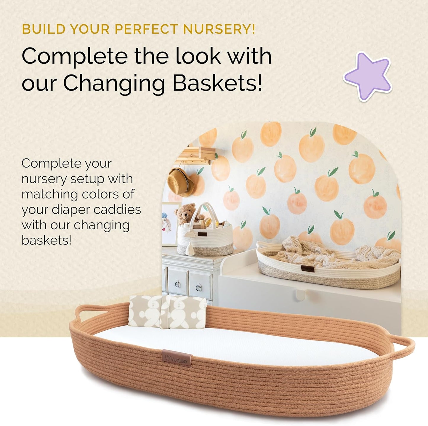 Yunioo Baby Diaper Caddy Organizer - Portable Nursery Storage Basket with Sturdy Handle | Ideal for Newborn Essentials
