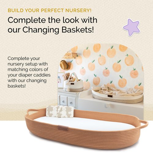 Yunioo Baby Diaper Caddy Organizer, Portable Nursery Storage Basket with Sturdy Handle Diaper Caddy Basket, Car Caddy for Diapers and Baby Wipes, Newborn Essentials
