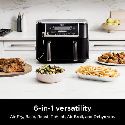 Ninja DZ550 Foodi 10 QT XL Air Fryer - 6-in-1 DualZone with Smart Cook Thermometer & 2 Baskets, Grey