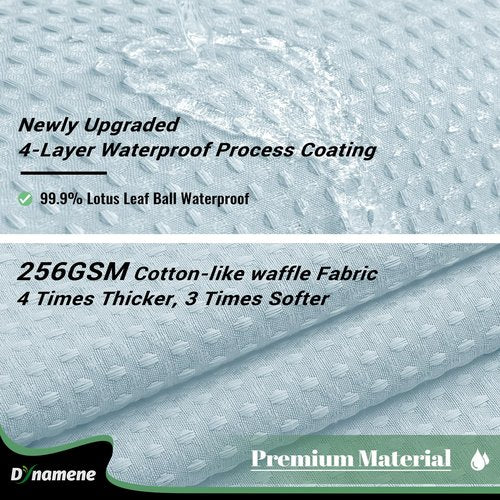 Dynamene 78 Inch Long Shower Curtain, Tall Waffle Fabric Shower Curtains for Bathroom, Hotel Waterproof Cloth Shower Curtain Liner Set with Hooks, Snap in Liner, Mesh Top Window, Fog Blue, 72x78