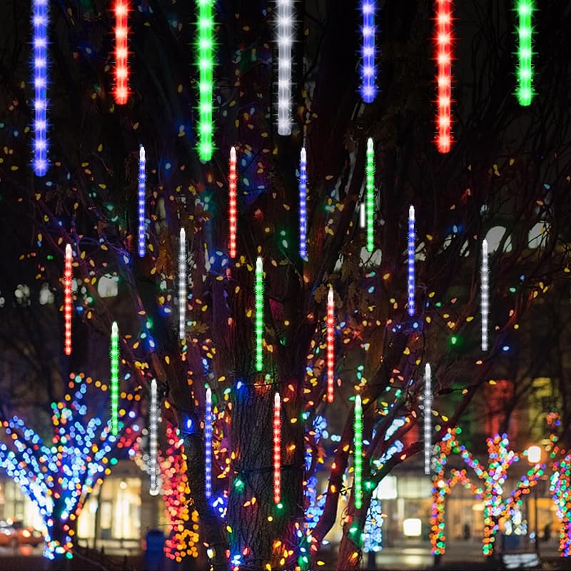 Meteor Shower 24 Tubes Icicle String Lights - 864 LED Multicolor, Outdoor 12 Inch Drop Lights, Connectable