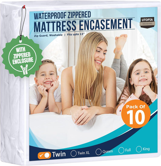 Utopia Bedding Mattress Protector - 100% Waterproof Twin Size Encasement | Pack of 10, Bed Bug & Dust Mite Proof