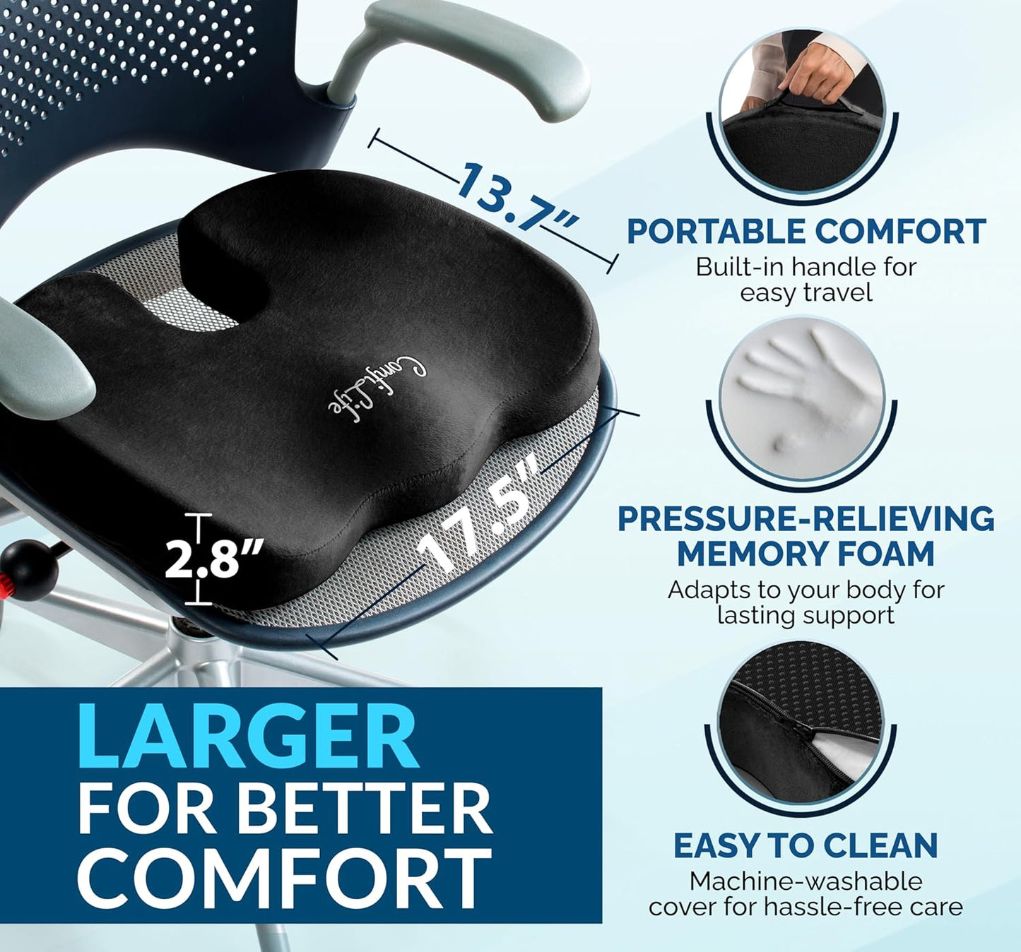 ComfiLife Premium Gel & Memory Foam Seat Cushion - Doctor Recommended for Back & Sciatica Pain Relief | Black Office & Car Seat Cushion