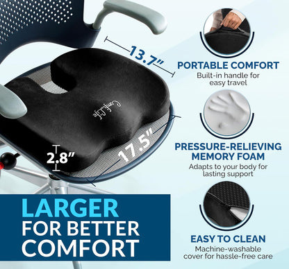ComfiLife Premium Gel & Memory Foam Seat Cushion - Doctor Recommended for Back & Sciatica Pain Relief | Black Office & Car Seat Cushion