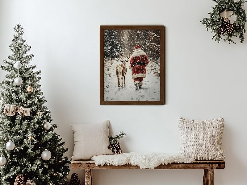 TwoDays Vintage Christmas Wall Art - Santa & Reindeer, 11x14 Unframed - Variation: Santa Claus Reindeer