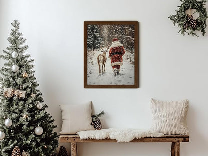 TwoDays Vintage Christmas Wall Art - Santa & Reindeer, 11x14 Unframed - Variation: Santa Claus Reindeer