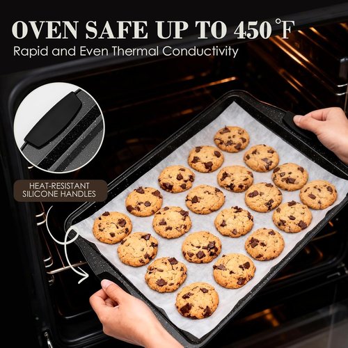 AIVIKI Nonstick Baking Pans Set - 22 Pieces Stackable Bakeware with Silicone Handles | Black