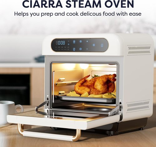 CIARRA 13QT 8-in-1 Air Fryer Steam Oven - Versatile Mini Toaster Oven in White for Healthy Cooking