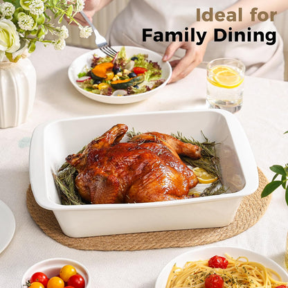 Skiennix 9x13 Baking Dish Set of 2 - Deep 3.75 Qt Porcelain Casserole Dish with Handles | Oven & Microwave Safe, White
