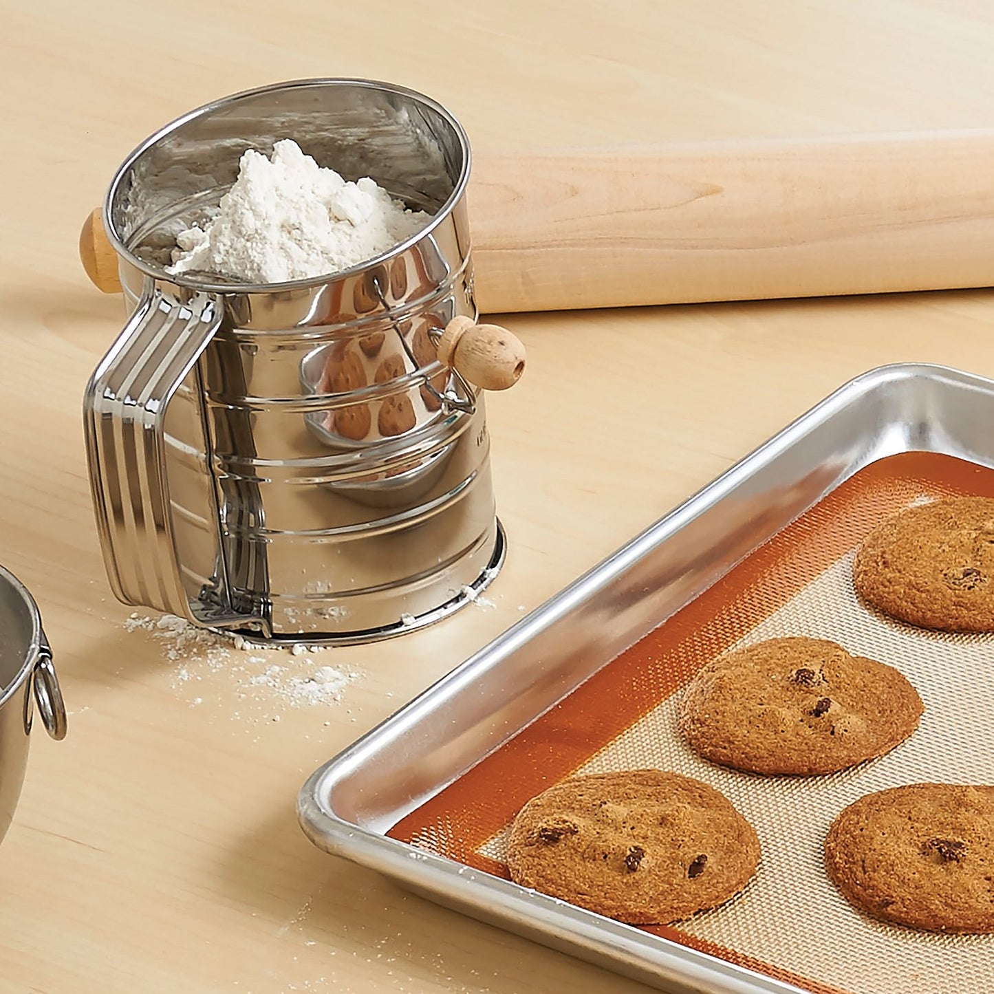 Mrs. Anderson's Baking Hand Crank Flour Icing Sugar Sifter, Stainless Steel, 3-Cup