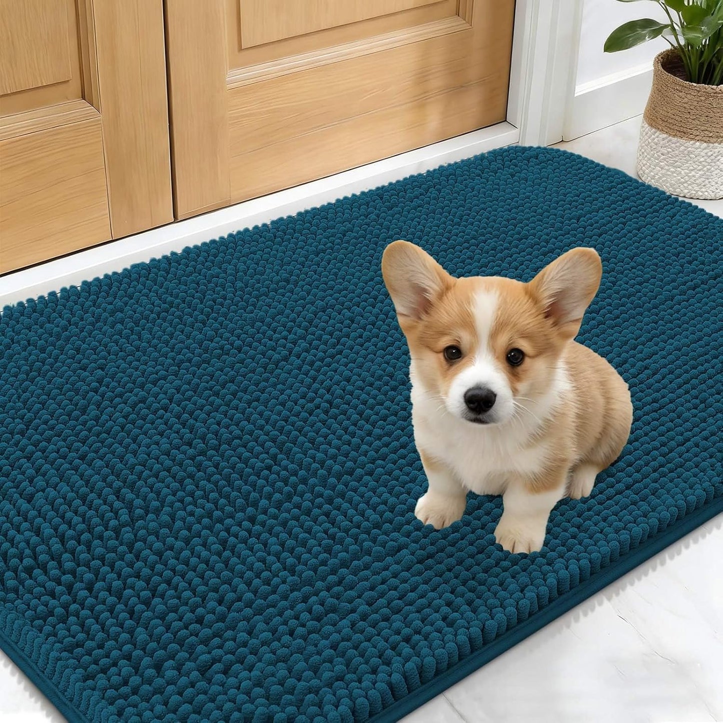 OLANLY Dog Door Mat - Absorbent Non-Slip Washable Doormat for Muddy Paws | 24x16 Atlantic Blue